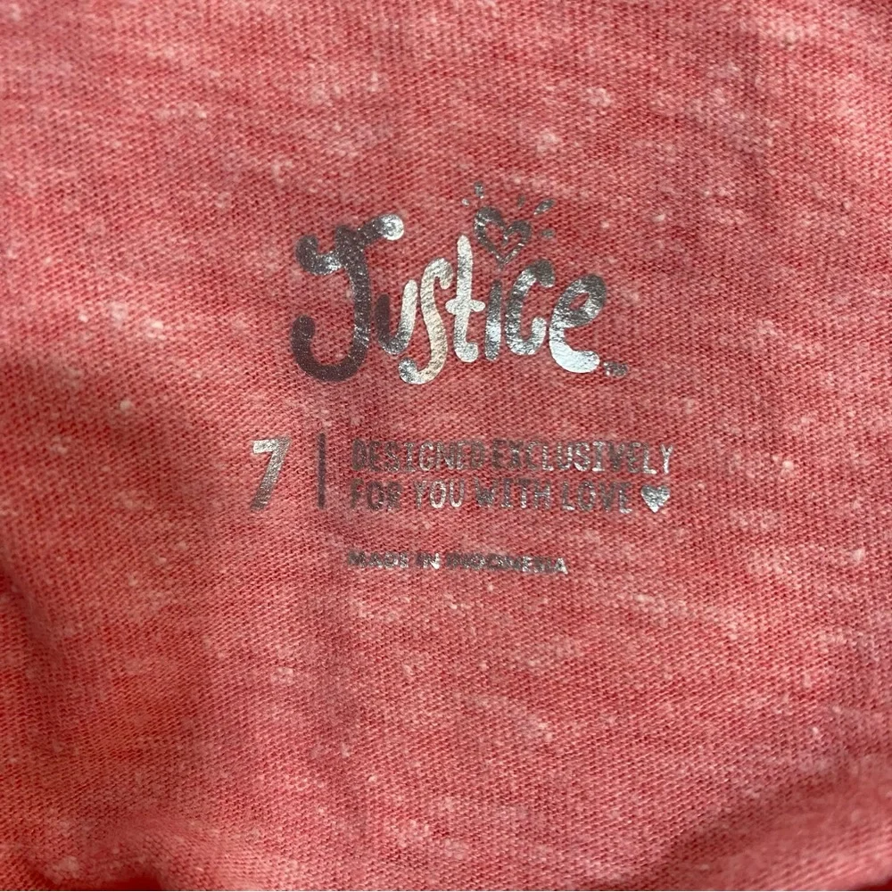 JUSTICE T-Shirt Top Size 7 Lace Pink Sparkle Bear S’mores Graphic Short Sleeve